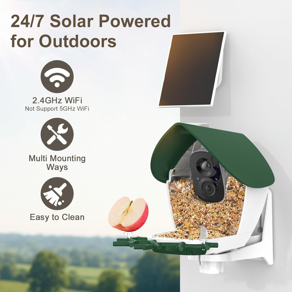 Bird Feeder with Camera Solar Powered, 2K Video Smart Bird Camera Feeder Live with 32GB Card