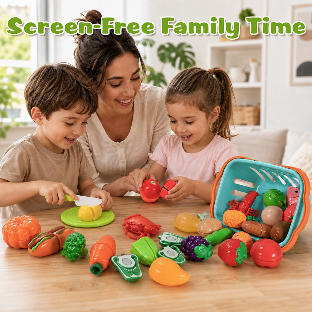 Play Food Set for Kitchen, Color Sorting Toy Food , Pretend Play Fake Food Toy with 2 Baskets for Boys & Girls