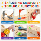Kids Tool Set, 34 Pcs Wooden Toddler Tool Box & Workbench with Apron, STEM Montessori Pretend Play Construction Toys