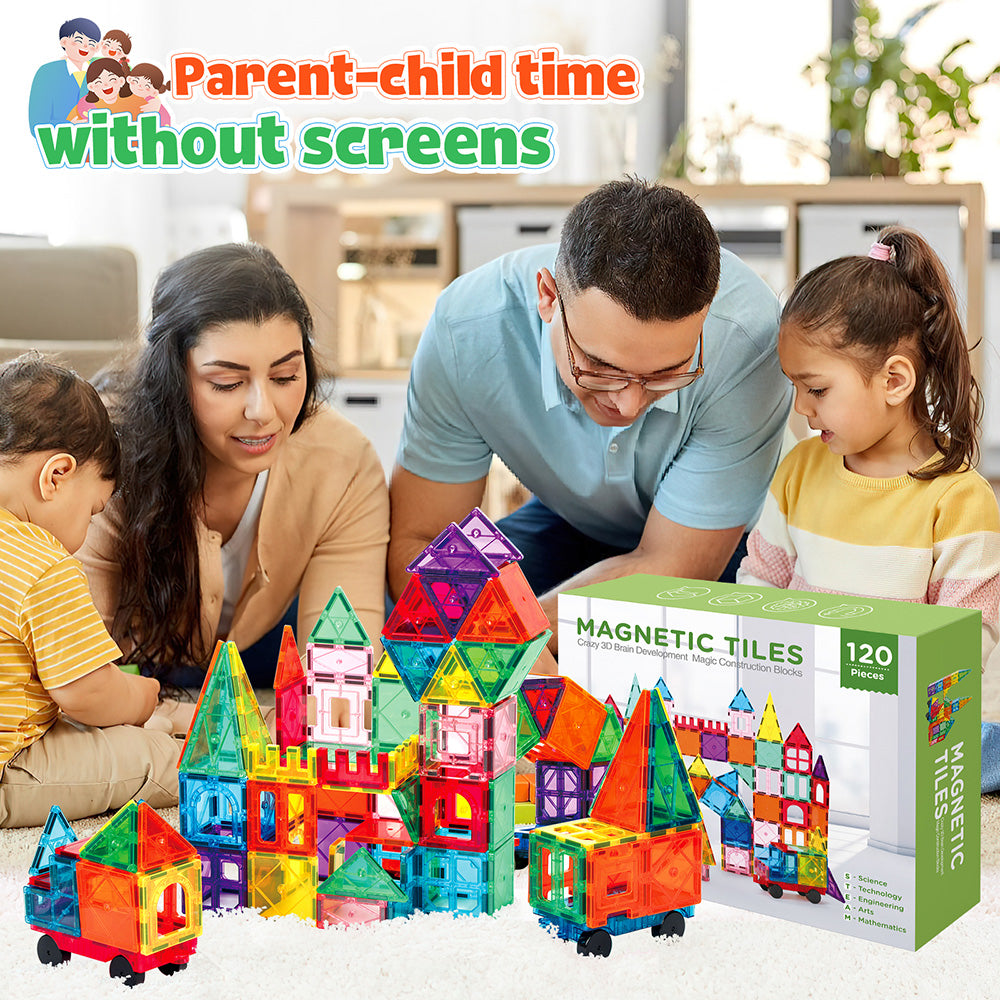 120pcs Magnetic Tiles for Kids,Educational Magnetic Building Blocks for Boys Girls