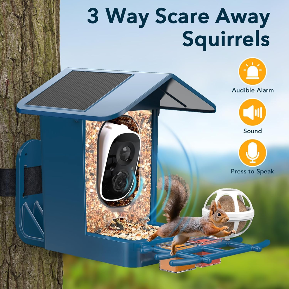 Bird Feeder with Camera, AI Identify & Auto Capture, 2K HD Live Video Smart Bird Feeder