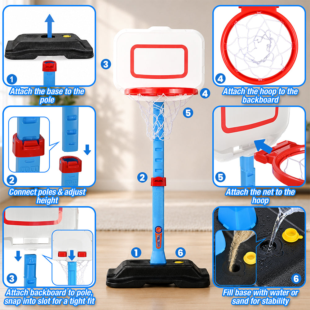Toddler Basketball Hoop Height Adjustable Kids Basketball Hoops for Indoor & Outdoor Play with 2 Balls