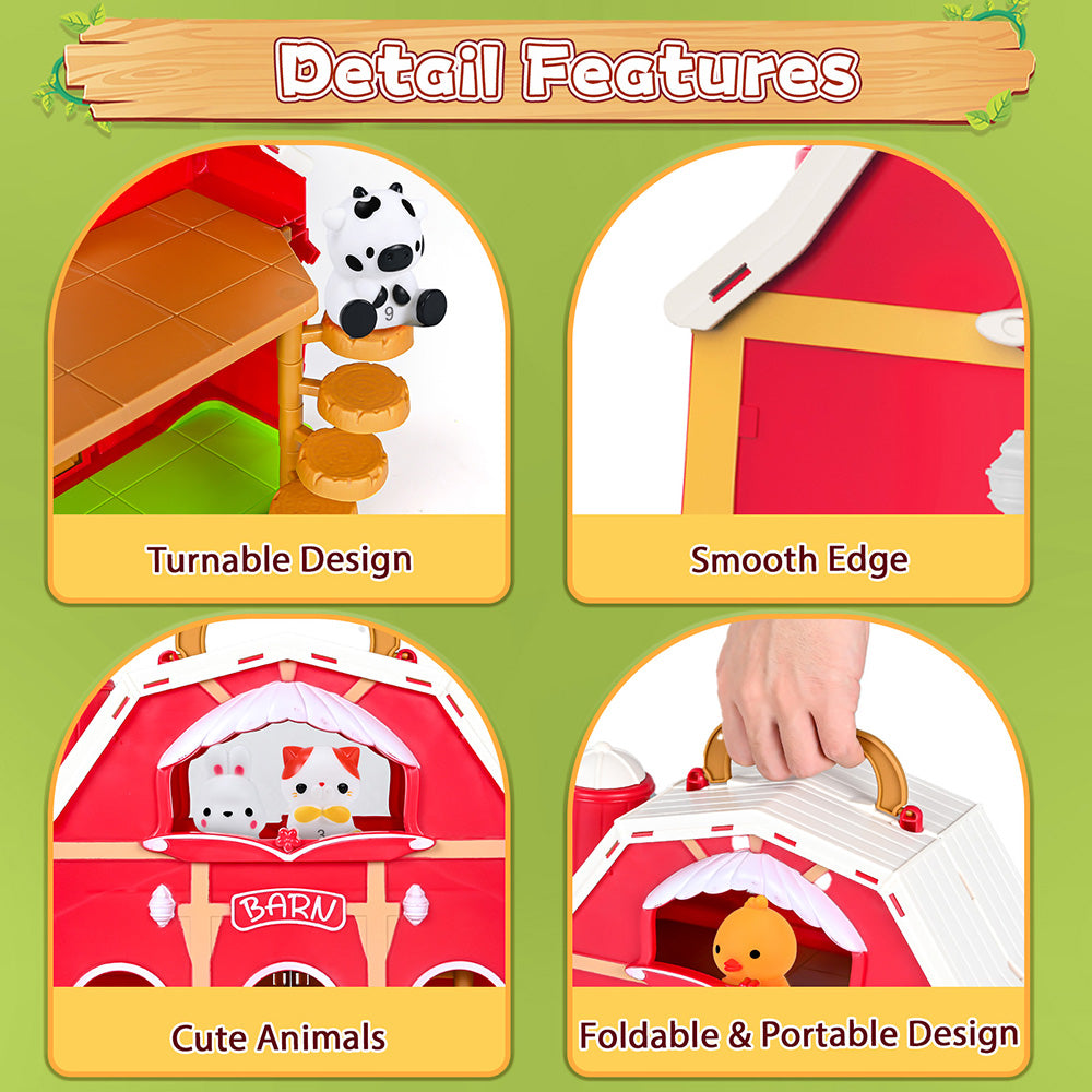 Farm Animal Barn Playset with Finger Puppets & DIY Stickers, Educational Pretend Play Toy