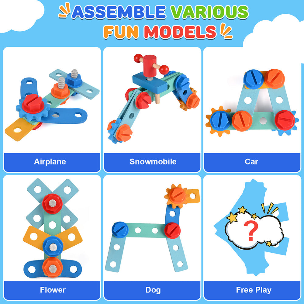Kids Tool Set, 34 Pcs Wooden Toddler Tool Box with Apron, Portable STEM Educational Pretend Play Construction Toys
