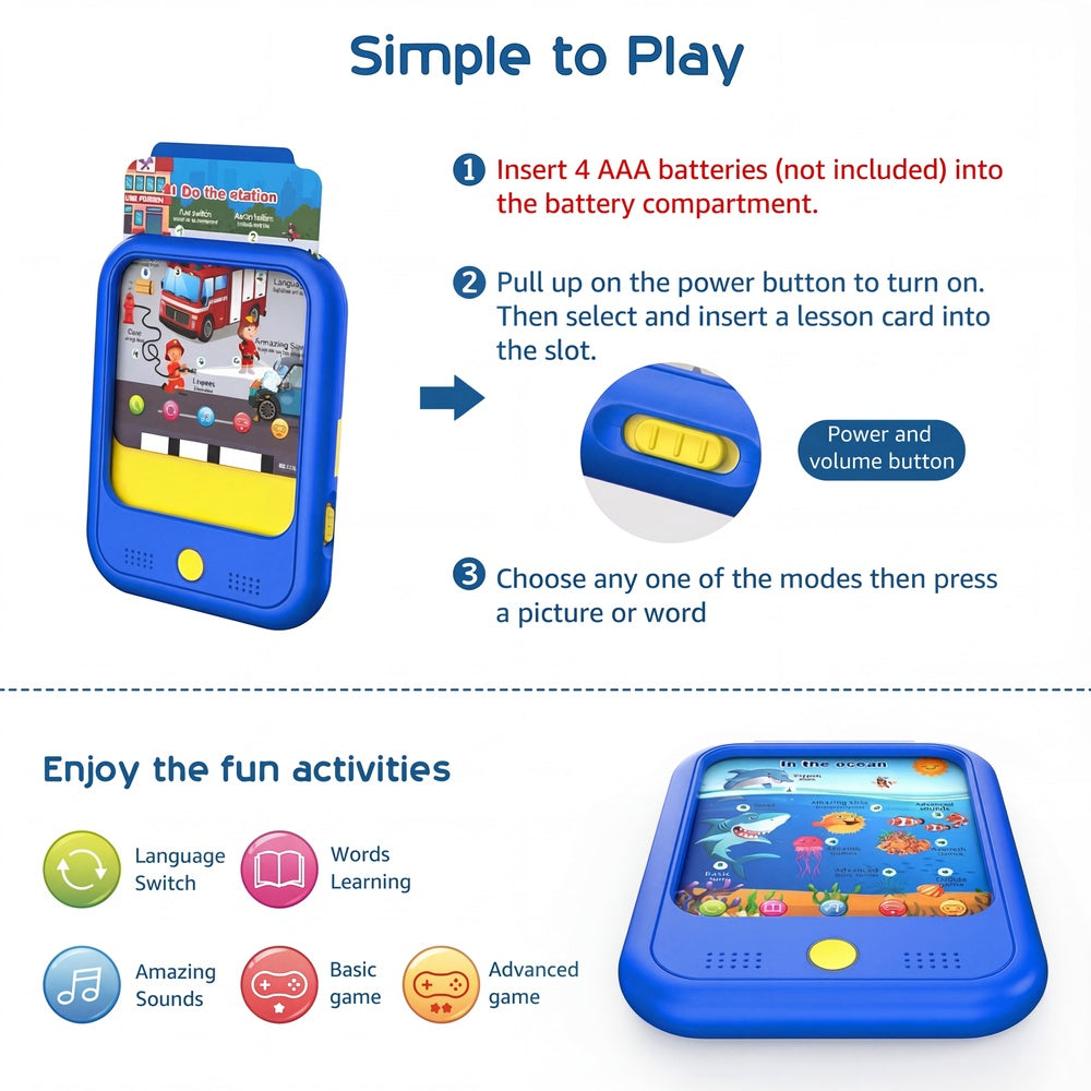 Kids Learning Tablet Educational Learning Pad for Toddlers 2-5 to Learn Alphabets, Numbers, Talking Cards for Toddlers
