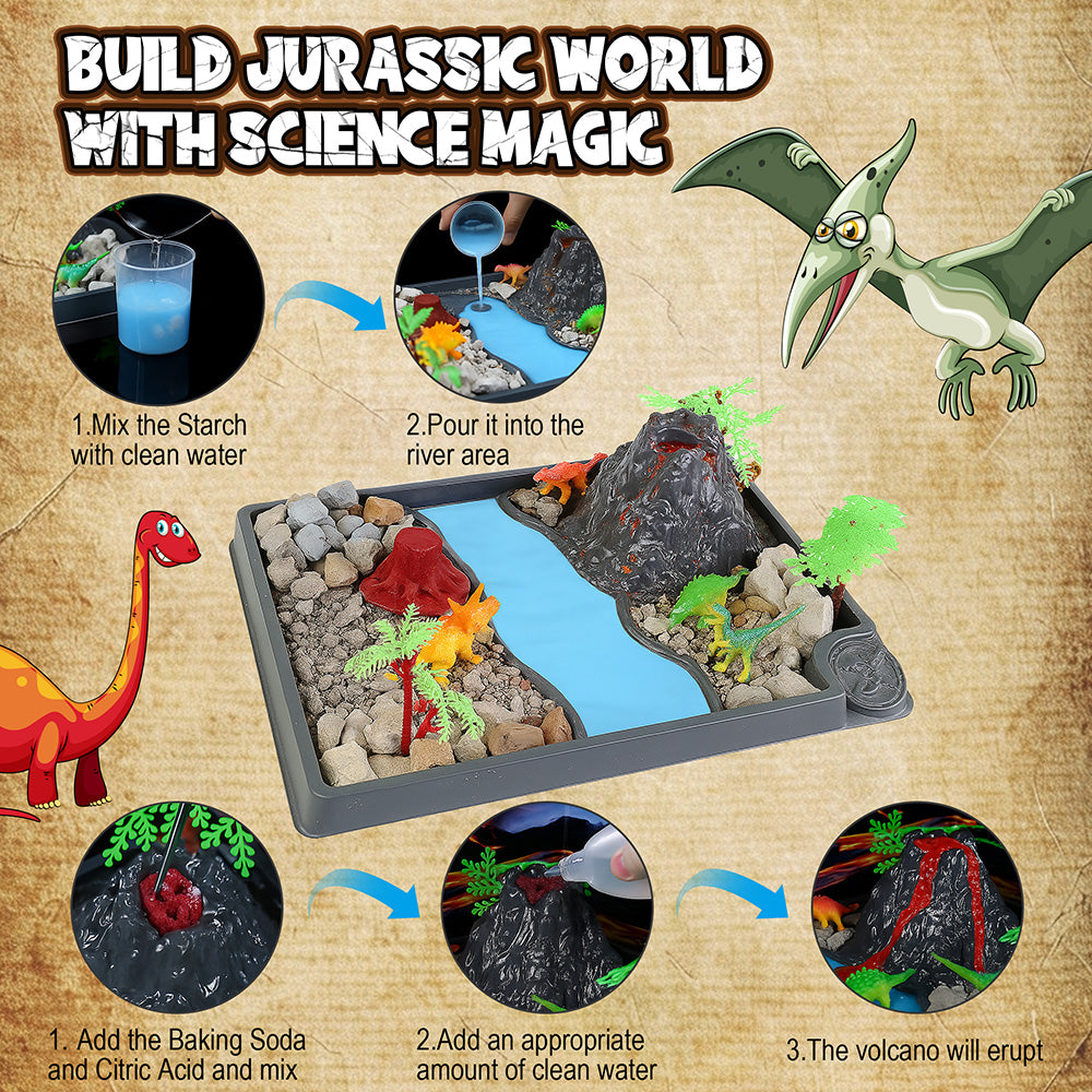 Dinosaur Dig Kit for Kids, Fossil Dino Excavation Kits with Volcano Eruption Experiment,STEM Science Kit Educational Toy
