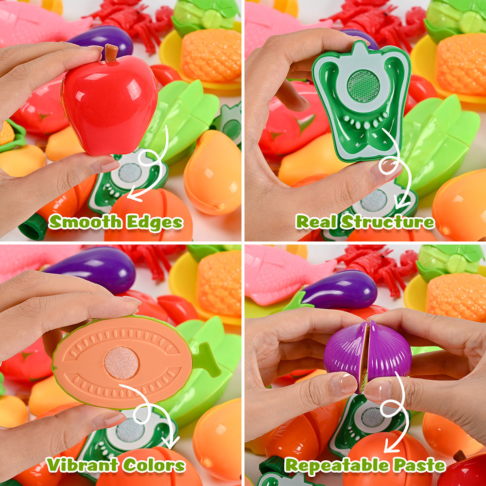 Play Food Set for Kitchen, Color Sorting Toy Food , Pretend Play Fake Food Toy with 2 Baskets for Boys & Girls