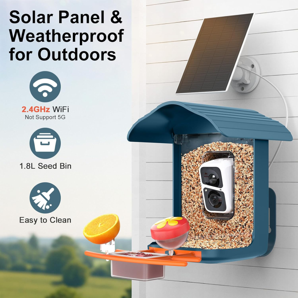 Bird Feeder with Camera,2K HD with 32GB Card, AI Identify Smart Bird House Cam,Live Stream,Motion Detection
