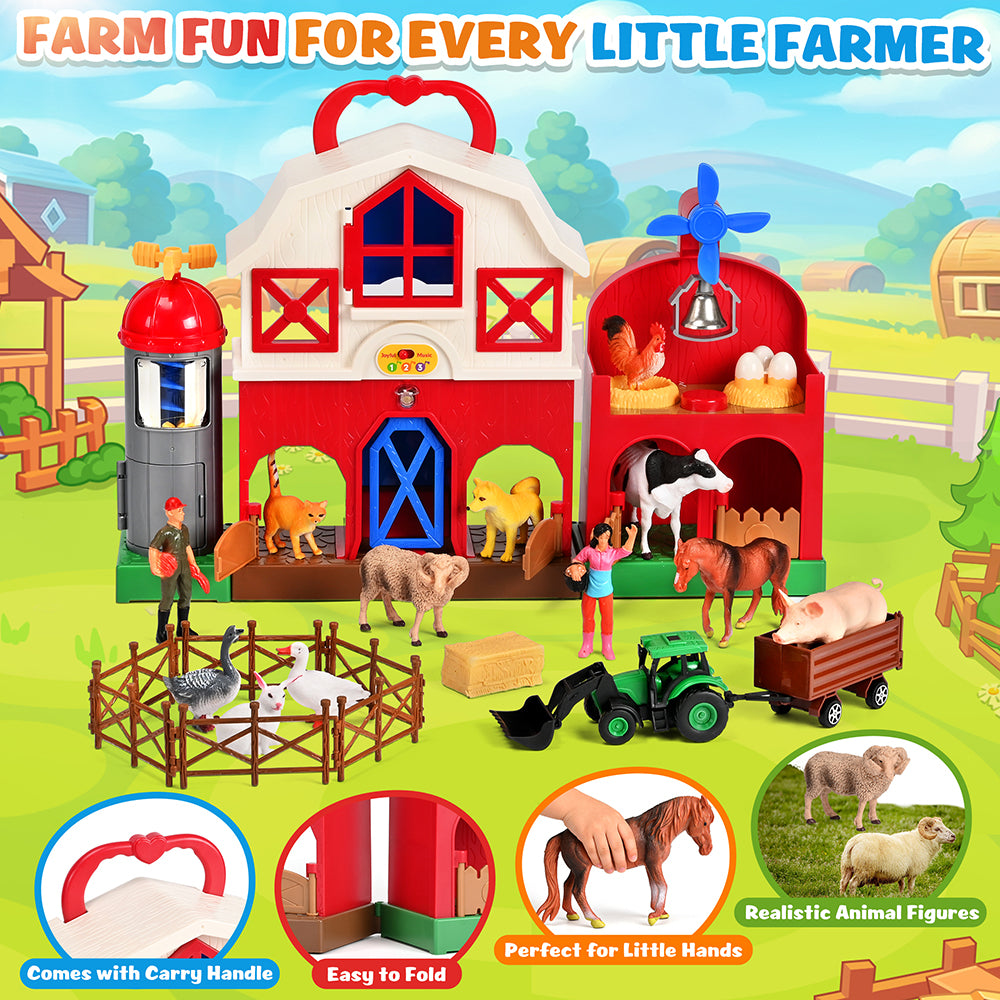 Big Red Barn Farm Animal Toys with Sound Effects, 21 Pieces Take Along Farm Playset for Toddlers