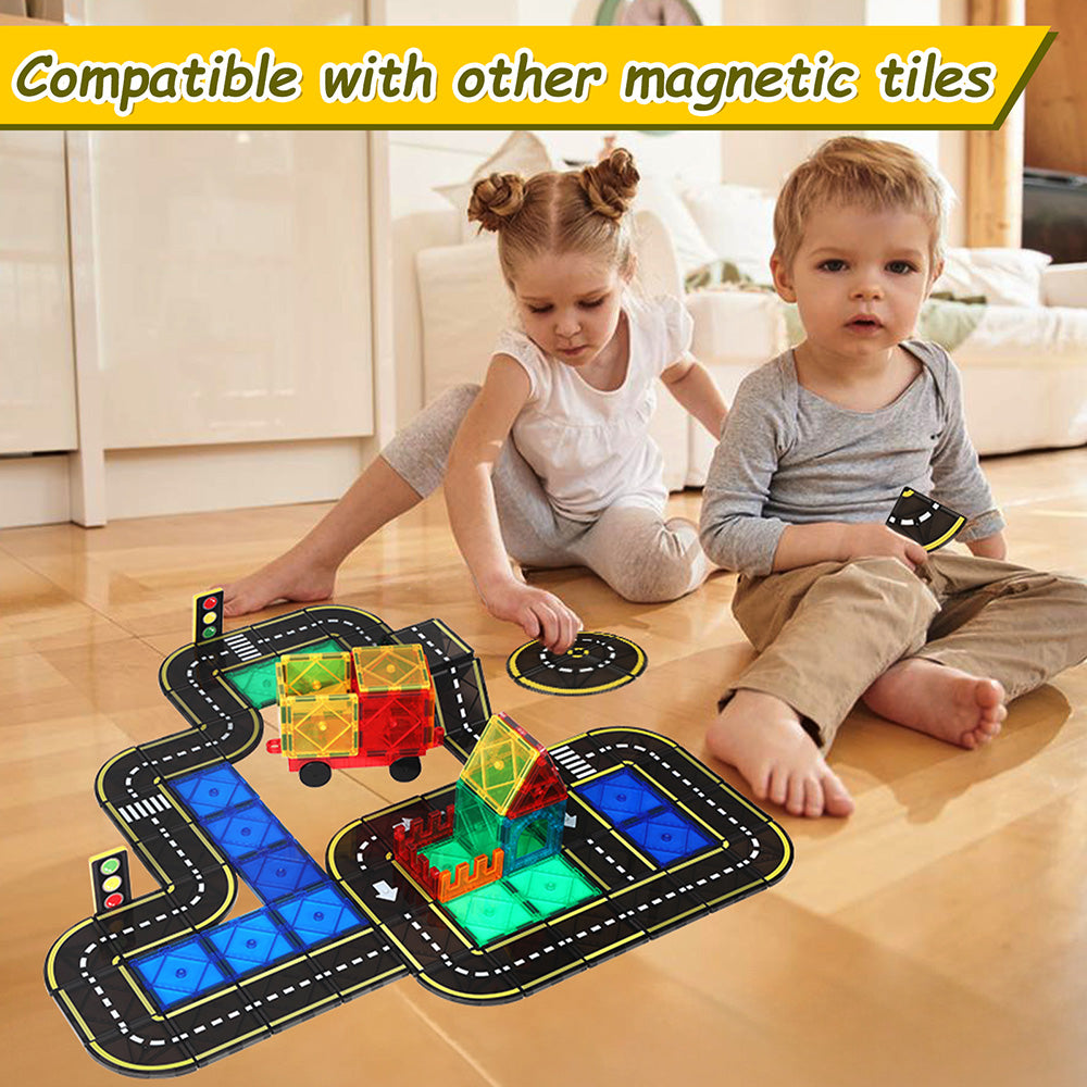 Magnetic Tiles Road Set, Stem Magnet Building Blocks Montessori Educational Toy Gifts for 3+ Year Old Boys & Girls