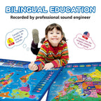 Bilingual Interactive for Kids Talking USA Map World Map for Kids Learning,Geography Toys Games Gift for 4-12 Girls/Boys