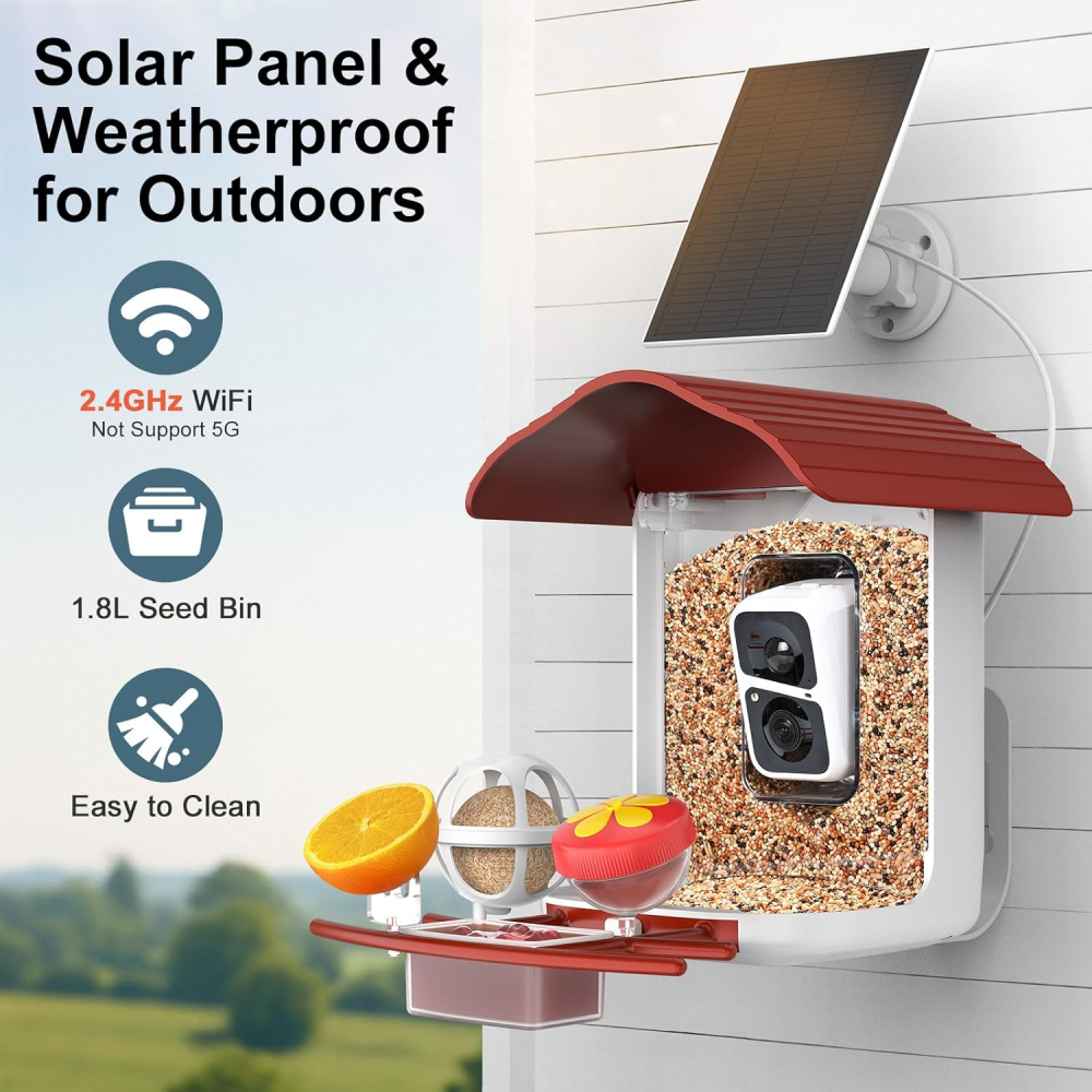 Bird Feeder with Camera,2K HD with 32GB Card, AI Identify Smart Bird House Cam,Live Stream,Ideal Gift for Bird Lover