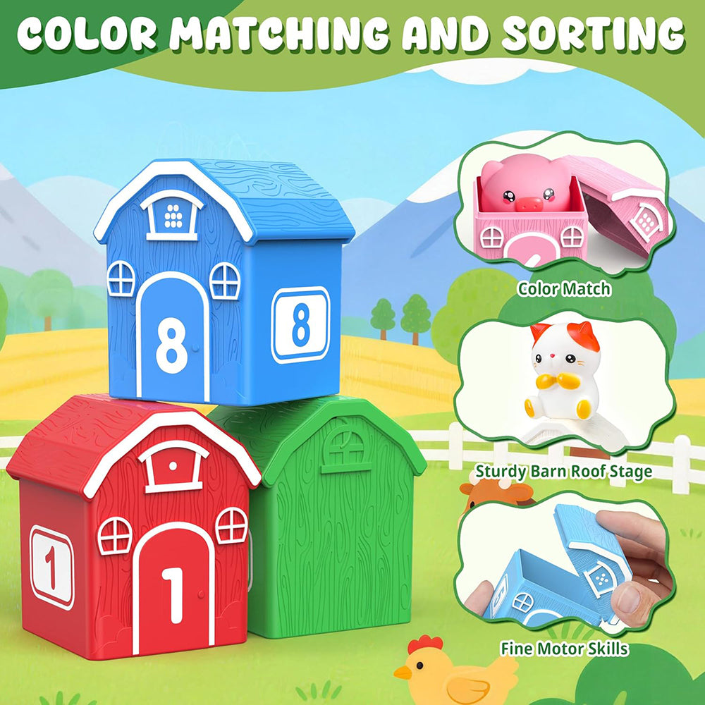 Montessori Toys for Toddlers, 20Pcs Farm Toys with Storage Bags/Playmat Counting, Matching, Sorting Preschool Learning Toy