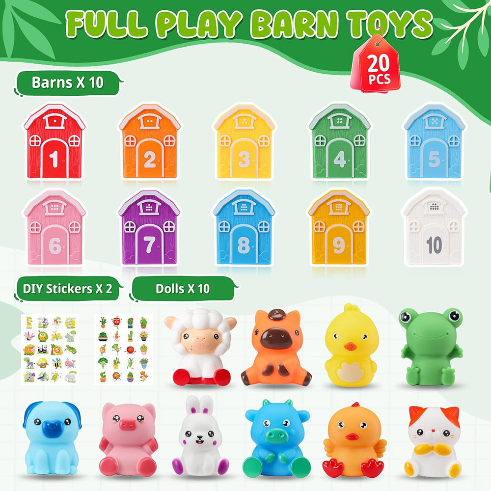 Montessori Toys for Toddlers, 20Pcs Farm Animal Toy Counting, Matching, Sorting Preschool Learning Toy Barn Toy