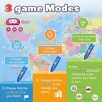 Bilingual Interactive World Map for Kids, Talking Geography Learning Toy with Quiz Games for Ages 3-12，Birthday Gifts