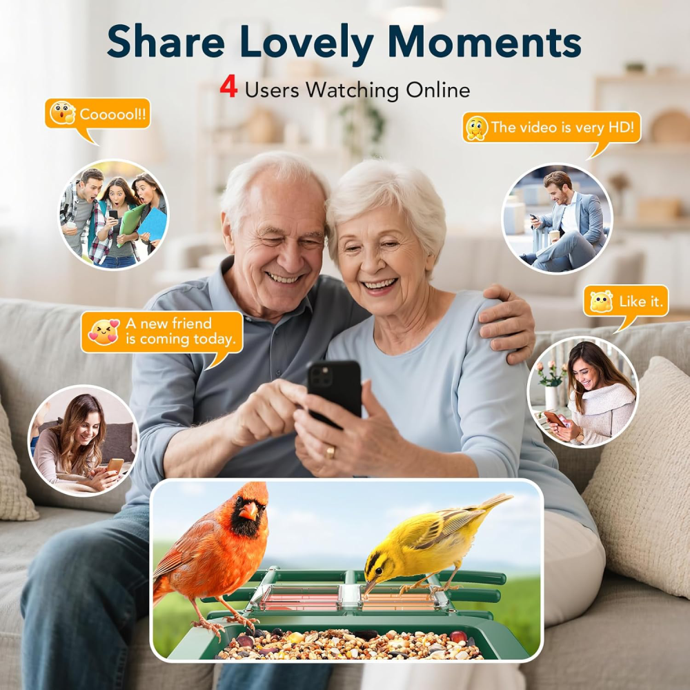 Bird Feeder with Camera Solar Powered, AI Identify & Auto Capture, 2K HD Live Video Gift for Bird Lovers