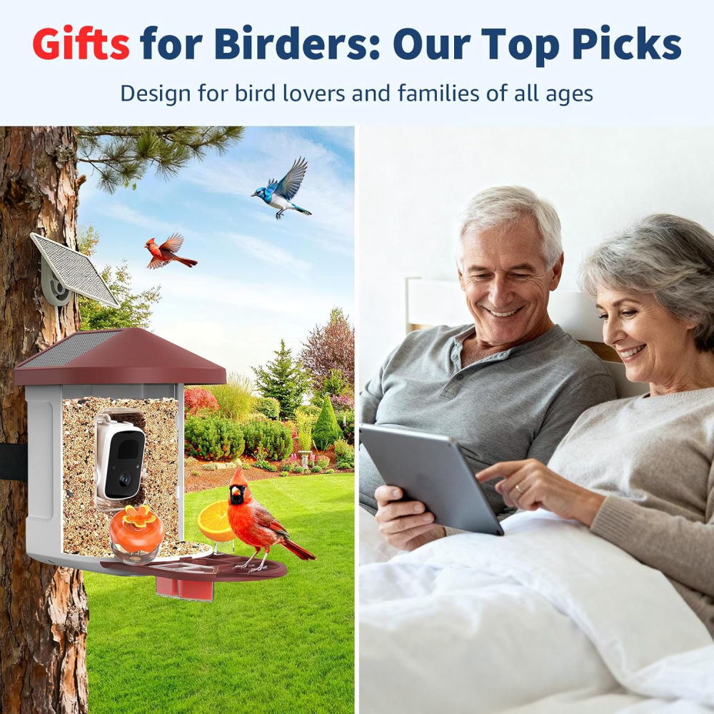 Bird Feeder with Camera with AI Identify Birds, 2K Live View, Instant Arrival Alerts, Smart Bird House