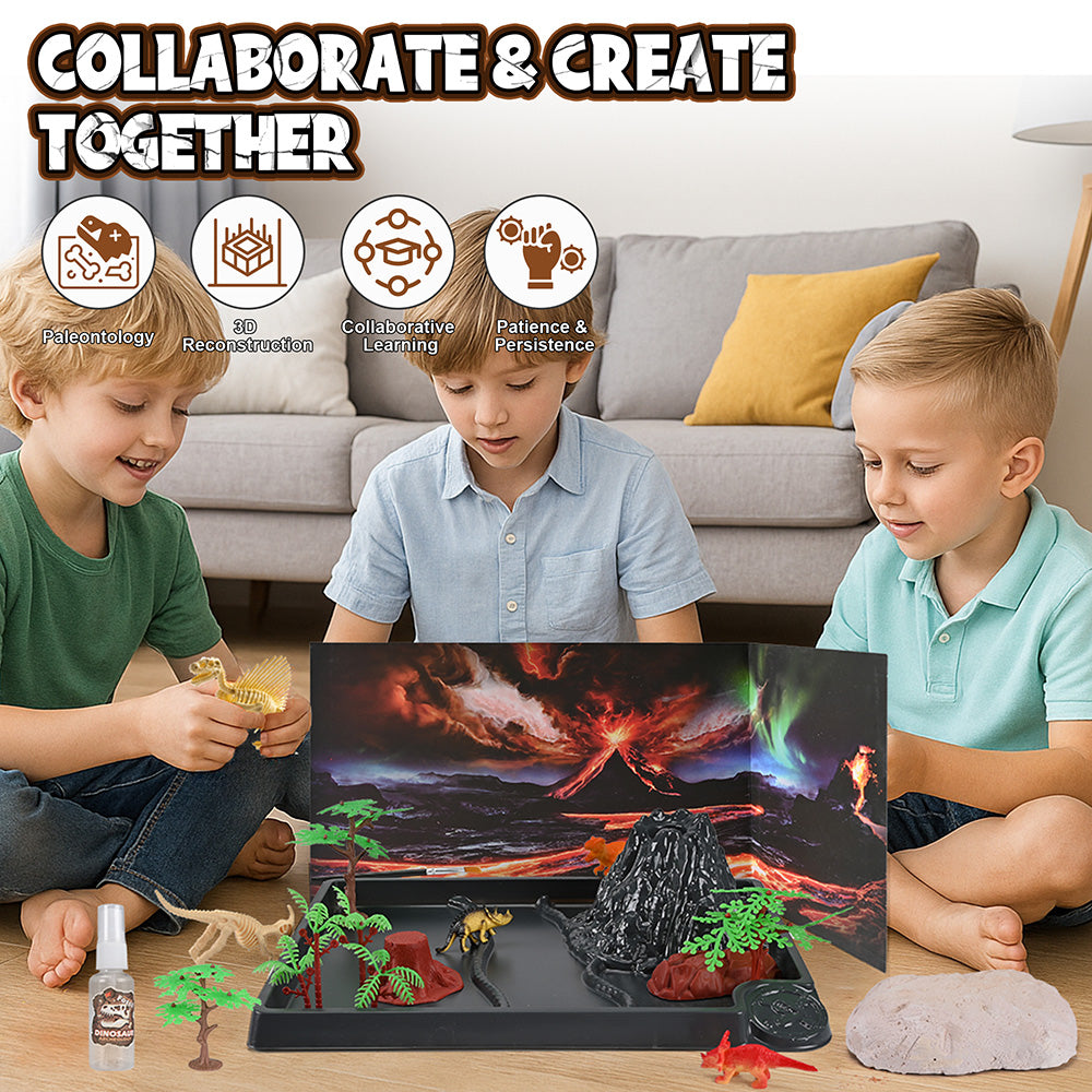 Dinosaur Dig Kit for Kids, Fossil Dino Excavation Kits with Volcano Eruption Experiment,STEM Science Kit Educational Toy