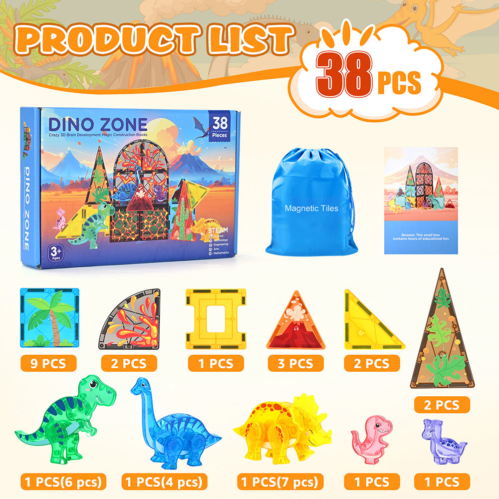Magnetic Tiles for Kids Dinosaur Toys Building Blocks Dino World Magnetiles Toddler Toys STEM Learning Toy for Boys Girls