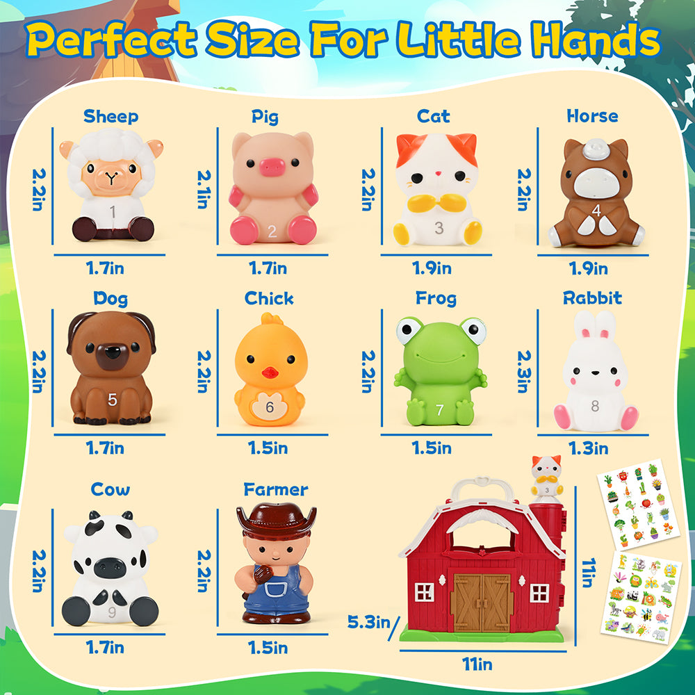 Farm Animal Barn Toys Portable Doll House with Finger Puppets & DIY Stickers
