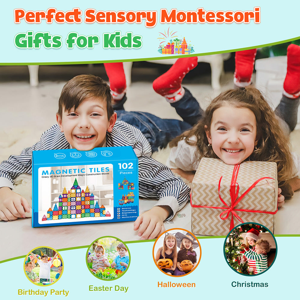 Magnetic Tiles 102pcs Building Blocks Stem Toys for 3+ Year Old Boys and Girls Montessori Toys