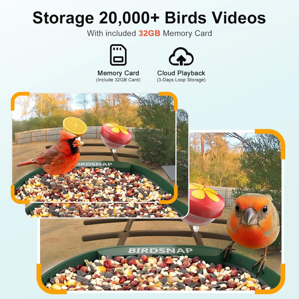 Bird Feeder with Camera,2K HD with 32GB Card, AI Identify Smart Bird House Cam,Motion Detection