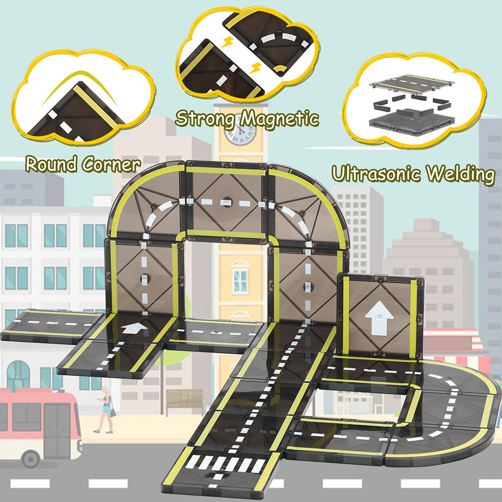 Magnetic Tiles Road Set, Stem Magnet Building Blocks Montessori Educational Toy Gifts for 3+ Year Old Boys & Girls