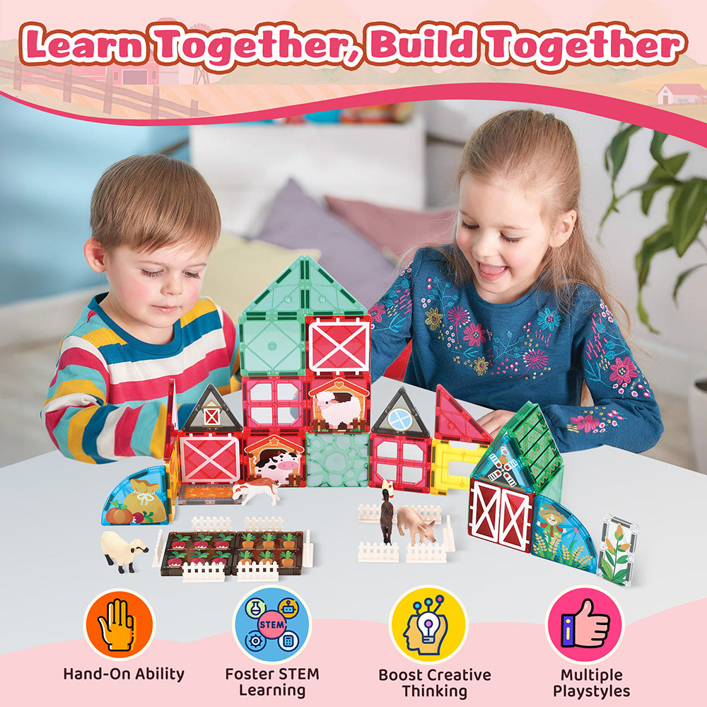 Magnetic Tiles Farm Animals Toys Magnet Building Blocks Garden Set STEM Preschool Toddler Toys for Boys Girls