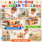 Kids Tool Set, 34 Pcs Wooden Toddler Tool Box & Workbench with Apron, STEM Montessori Pretend Play Construction Toys