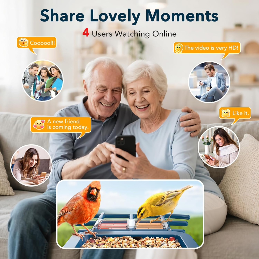 Bird Feeder with Camera, AI Identify & Auto Capture, 2K HD Live Video Smart Bird Feeder