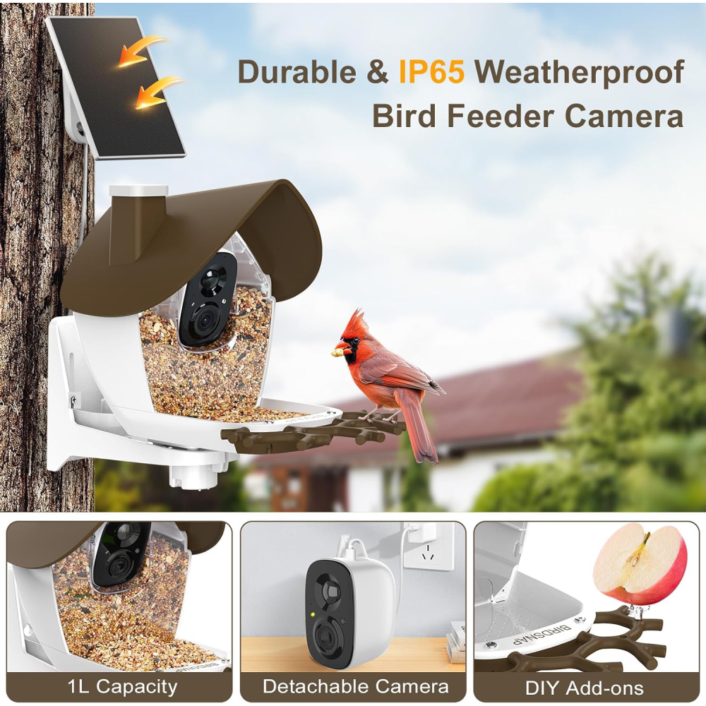 Smart Bird Feeder with Camera Solar Powered, 2K Video Bird Camera Feeder Live with 32GB Card, Ideal Gift for Birds Lover