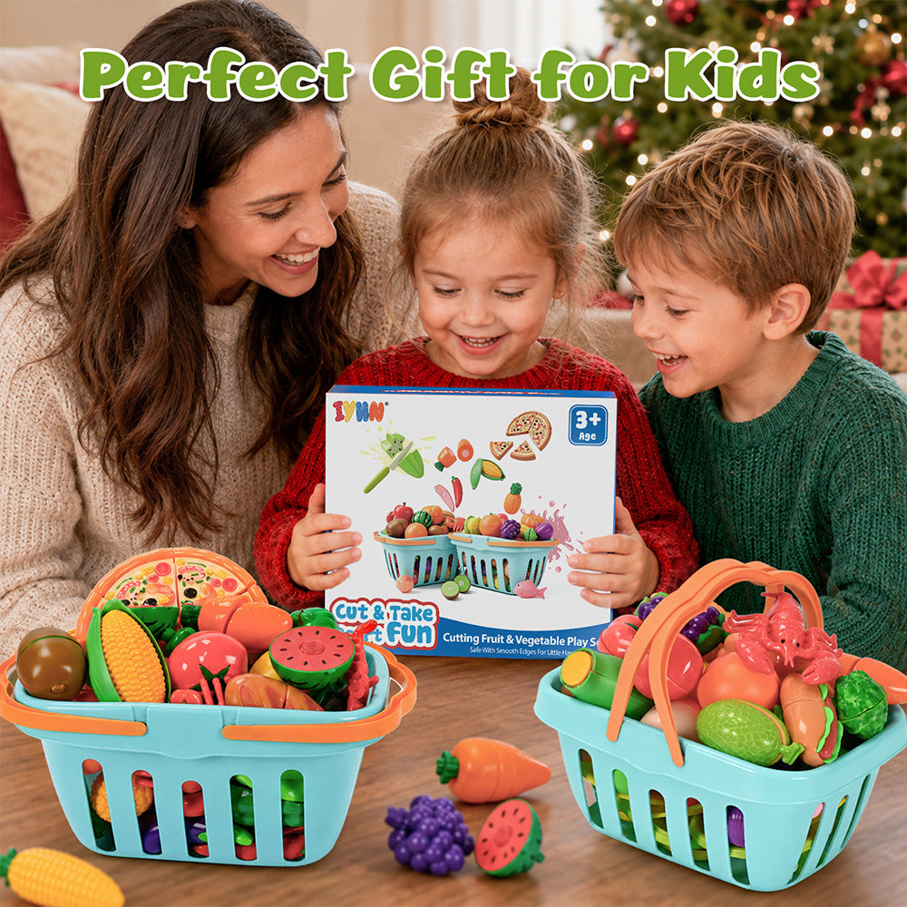 Play Food Set for Kitchen, Color Sorting Toy Food , Pretend Play Fake Food Toy with 2 Baskets for Boys & Girls