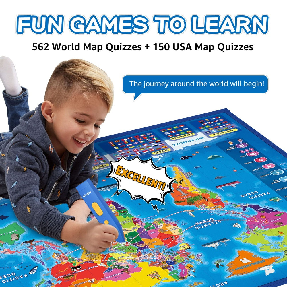 Bilingual Interactive for Kids Talking USA Map World Map for Kids Learning,Geography Toys Games Gift for 4-12 Girls/Boys
