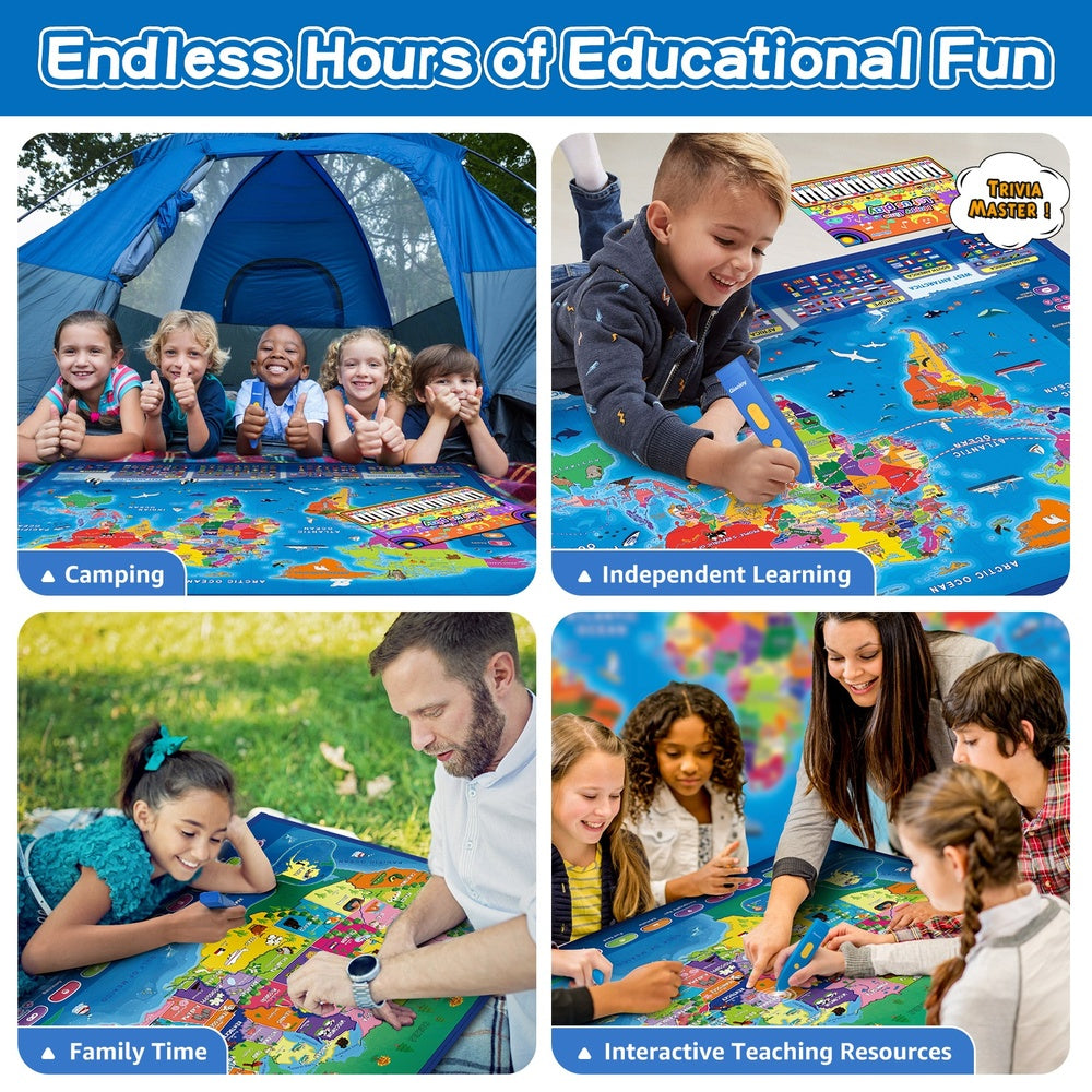 Bilingual Interactive for Kids Talking USA Map World Map for Kids Learning,Geography Toys Games Gift for 4-12 Girls/Boys