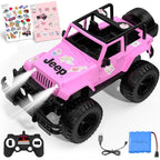 DOUBLE E Jeep Licensed 1:14 Pink RC Car for Girls, Open-Top Off Road Truck with LED Lights, Birthday Gift Girls 6+