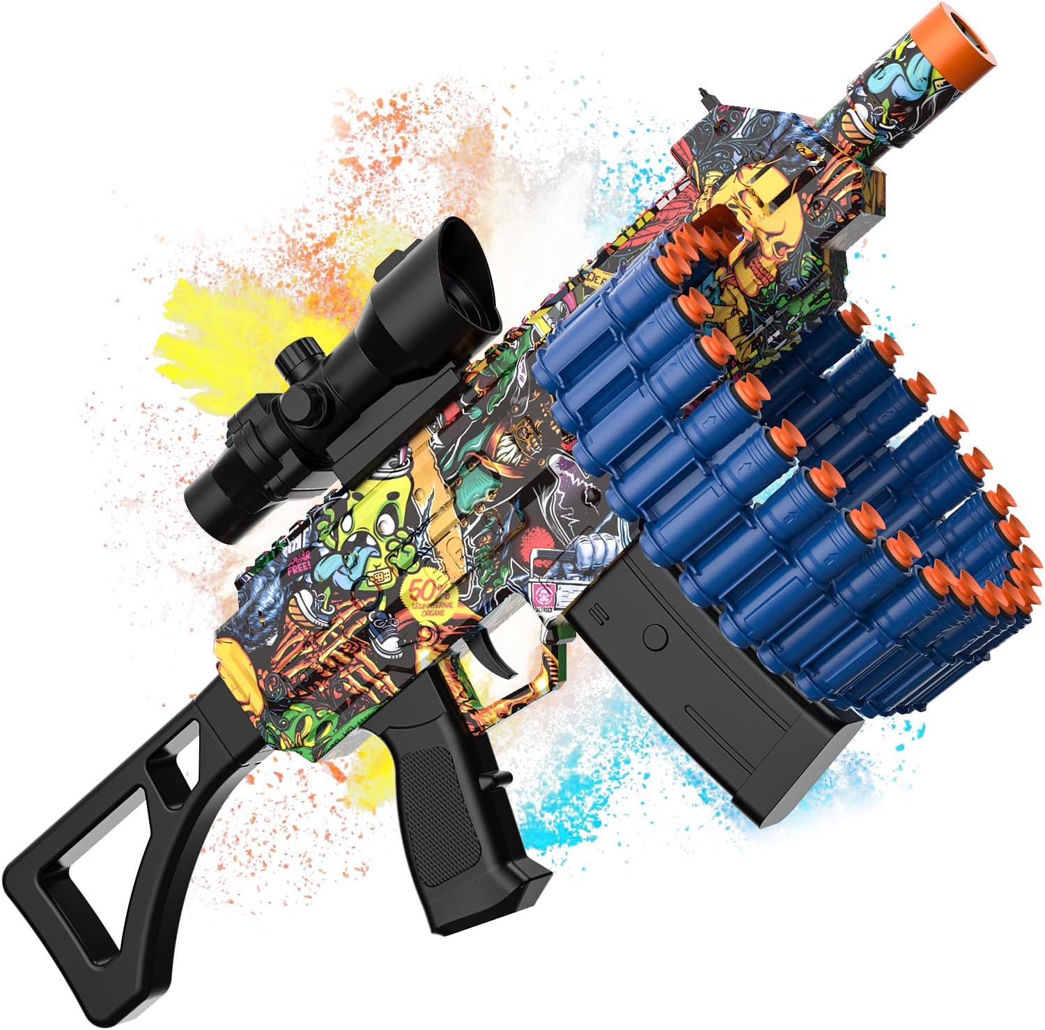 JakMean Blue Electric Auto Soft Dart Blaster, Scope, 30 Dart Clips, 100 Foam Darts, Outdoor Shooting Gift for Ages 6-12 & Adults