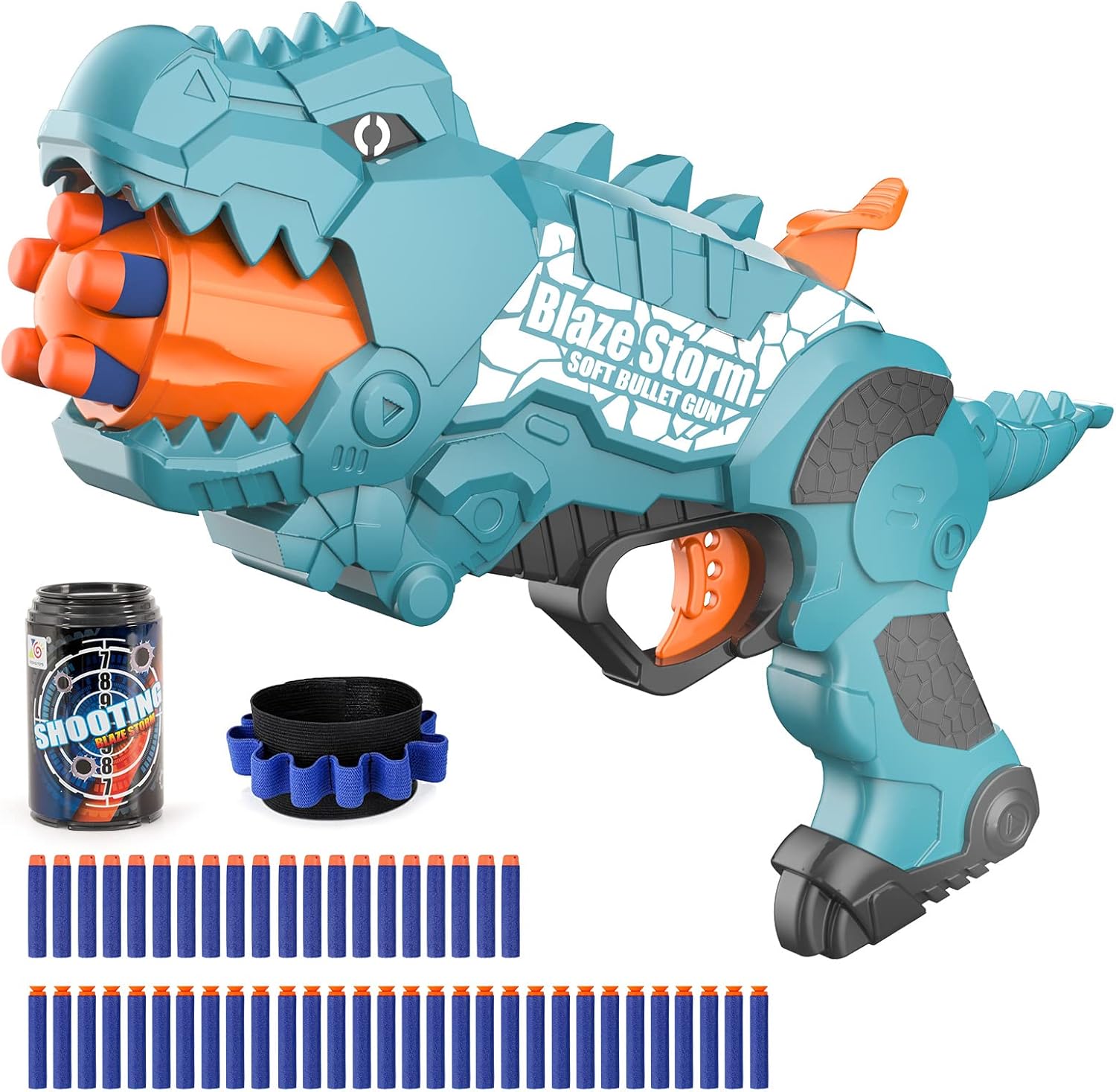 Dinosquad Dino Soft Dart Blaster, 50 Foam Darts, 5-Dart Rotating Drum, Indoor Outdoor Toy Gift for Kids Ages 6+