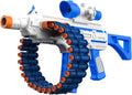 JakMean Blue Electric Auto Soft Dart Blaster, Scope, 30 Dart Clips, 100 Foam Darts, Outdoor Shooting Gift for Ages 6-12 & Adults