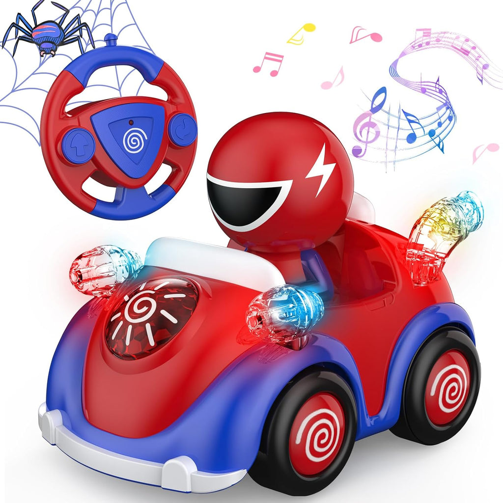 NQD Toddler Spider RC Car: Cartoon Race Toy with Music & Lights, Safe ABS Gift for Kids Boys Girls 3-7