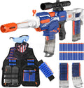Auto Rechargeable Soft Dart Blaster Kit, Tactical Vest, Scope, Detachable Stock, Dual Modes, 150 Darts, Gift Kids 8-12