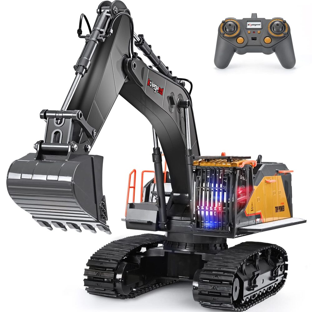 Remote Control Excavator Toy 1/14 Scale RC Excavator, 22 Channel Upgrade Full Functional Construction Vehicles Rechargeable RC Truck with Metal Shovel and Lights Sounds