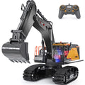Remote Control Excavator Toy 1/14 Scale RC Excavator, 22 Channel Upgrade Full Functional Construction Vehicles Rechargeable RC Truck with Metal Shovel and Lights Sounds