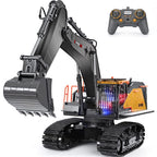 Remote Control Excavator Toy 1/14 Scale RC Excavator, 22 Channel Upgrade Full Functional Construction Vehicles Rechargeable RC Truck with Metal Shovel and Lights Sounds