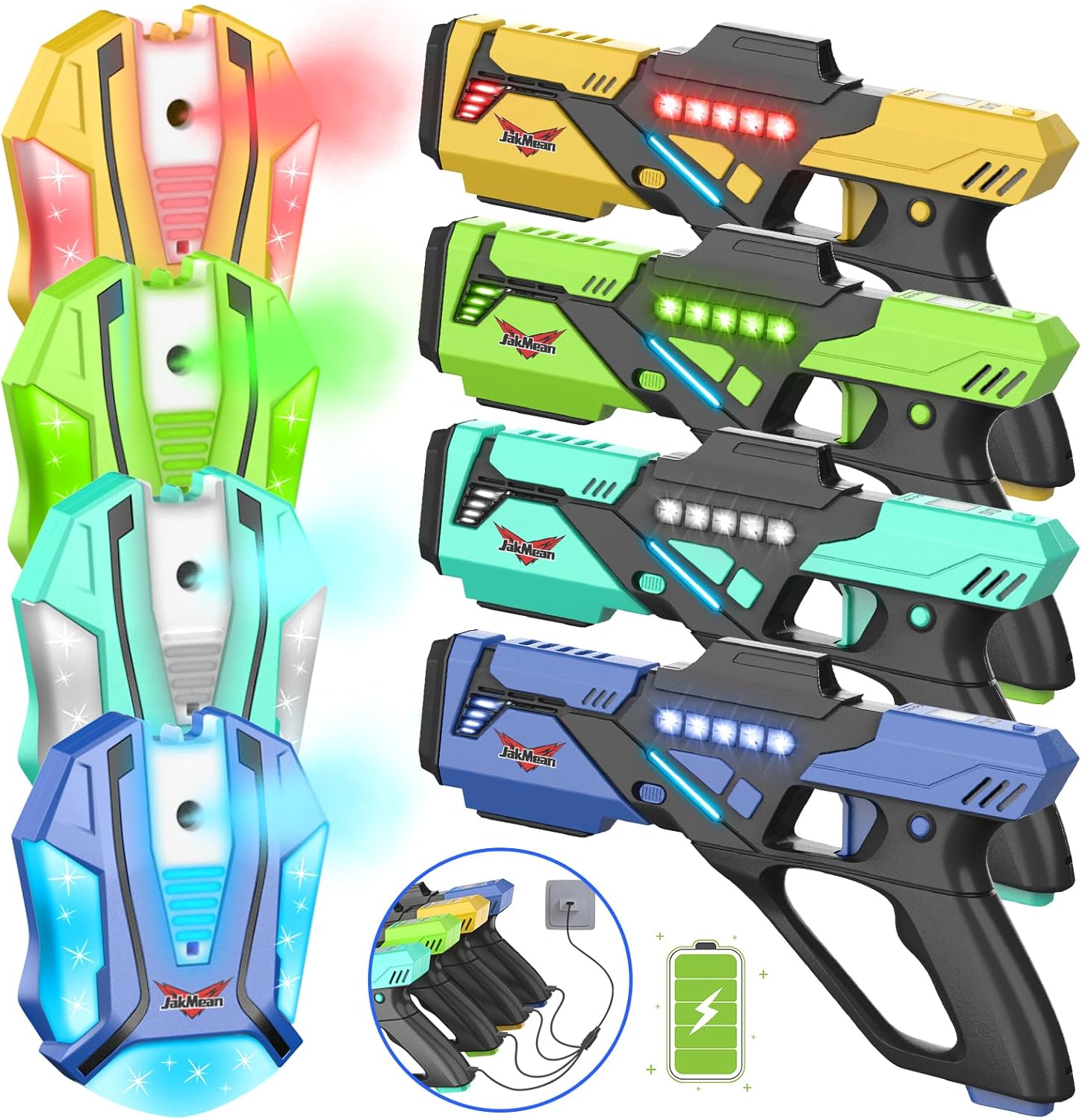 4 Pack Rechargeable Laser Tag Set with Vests, Mist Spray & LED, Multiplayer Toy Gift for Boys Girls Teens Ages 8+