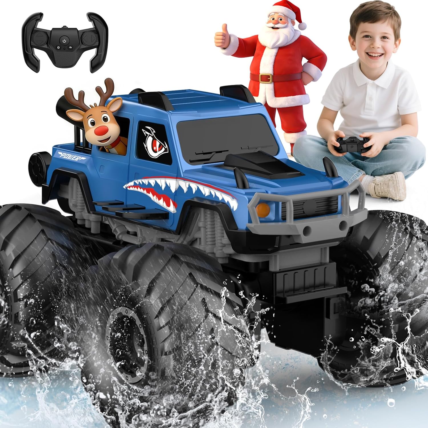 NQD® Pink Amphibious 4x4 RC Monster Truck, Waterproof 360° Rotate 2.4Ghz All Terrain Off-Road Toy Gift for Boys Ages 6-12+