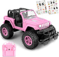 NQD Pink 2.4Ghz RC Jeep Truck with DIY Stickers, Remote Control Car Toy Gift for Girls Ages 3+ Birthday Xmas