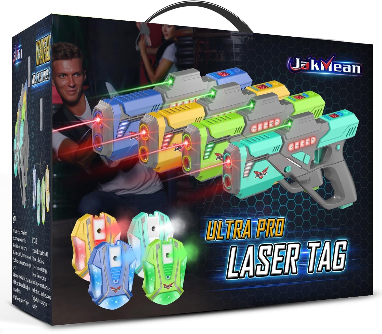 4 Pack Rechargeable Laser Tag Set with Vests, Mist Spray & LED Digital, Multiplayer Indoor Outdoor Game Toy Gift for Teens Ages 8+