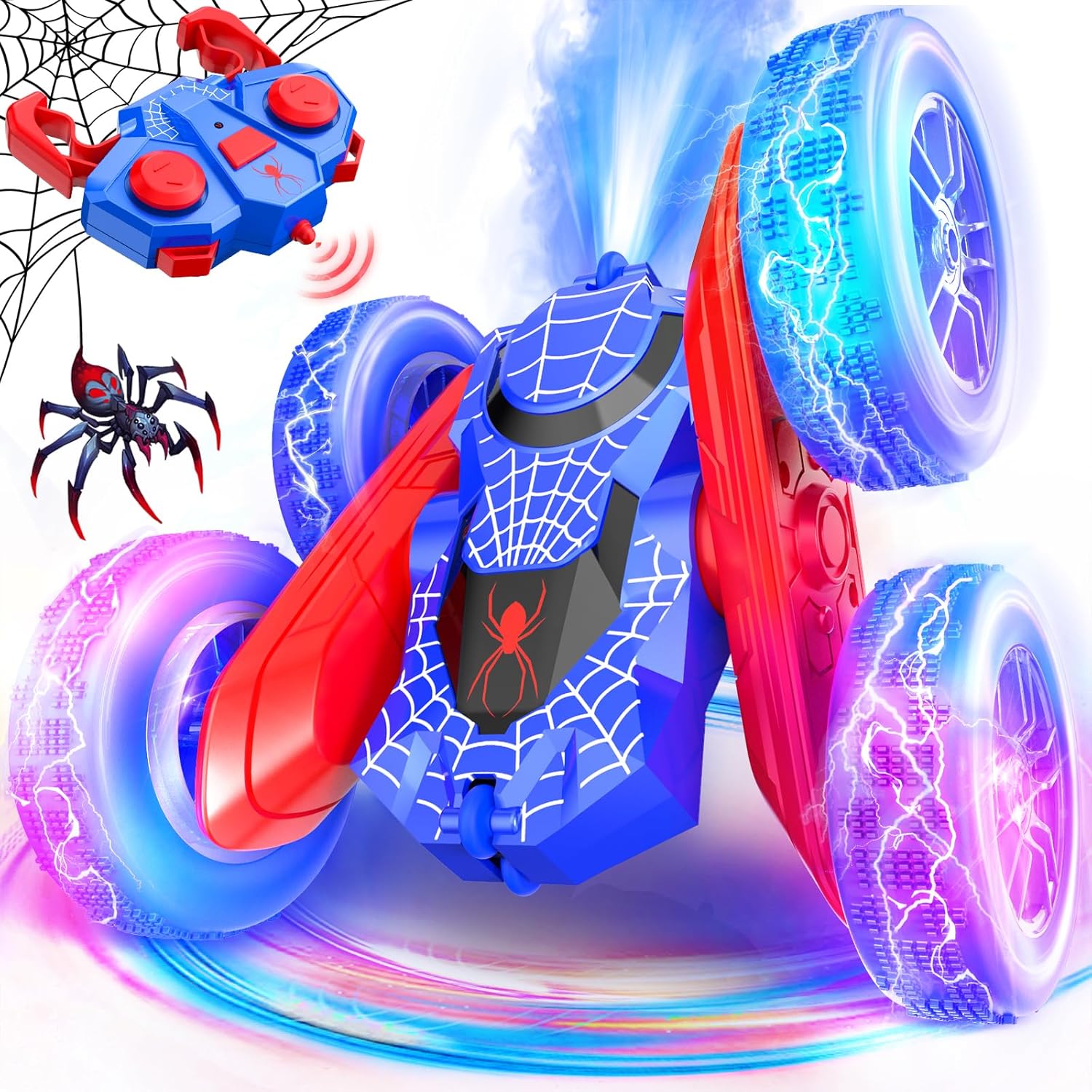 NQD Spider RC Stunt Car: 360° Flip 4WD Off-Road Vehicle with LED Wheels, Toy Gift for Boys Kids 4-12