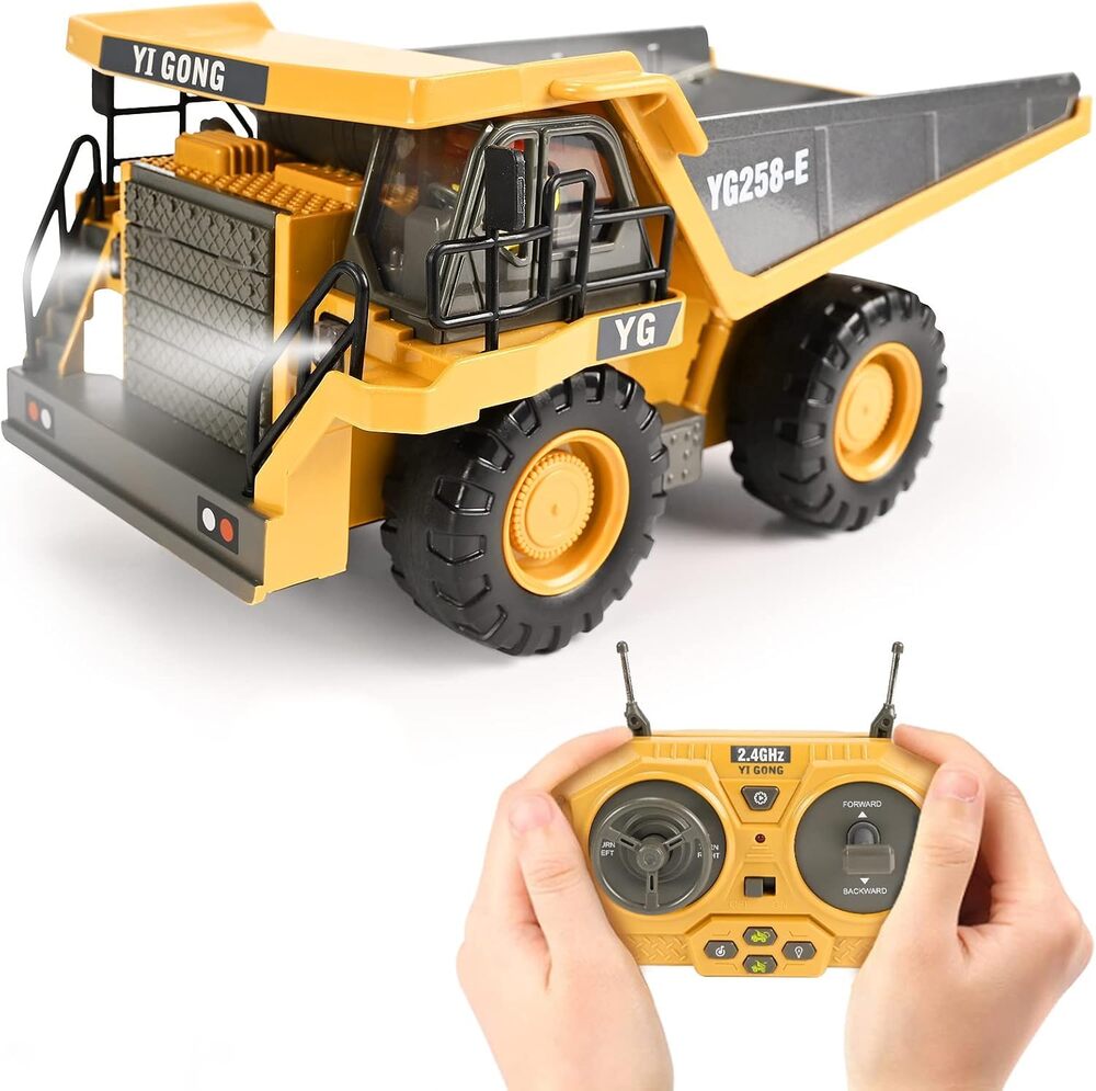 Remote Control Dump Truck Toys 9 Channel 2 Batteries RC Construction Toy Vehicles with Metal Bed Lights/Sounds