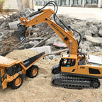 KidsFaves Remote Control Excavator Toys for Boys Turns 2 Batteries Metal Shovel Lights/Sounds